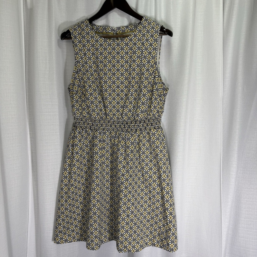 Boden Womens 14R Smocked Waist Fit Flare Cotton Dress Yellow Navy Trance Preppy - Picture 5 of 14